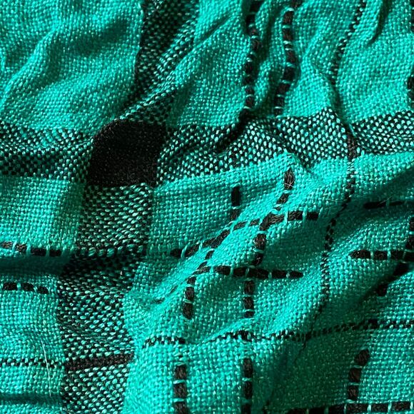 Rayon Scarf 32"x32" India Made Fringe Emerald Green Hashtag Design Rustic - Picture 6 of 7
